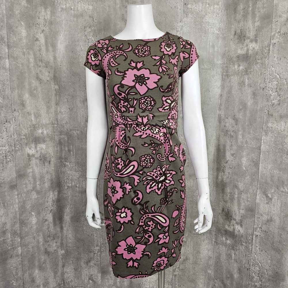 Boden Womens 4L Tall Bow Waisted Sheath‎ Dress Short Sleeve Mod Floral Print